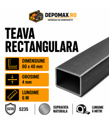 Teava rectangulara 60 x 40 x 4 mm, 6 metri
